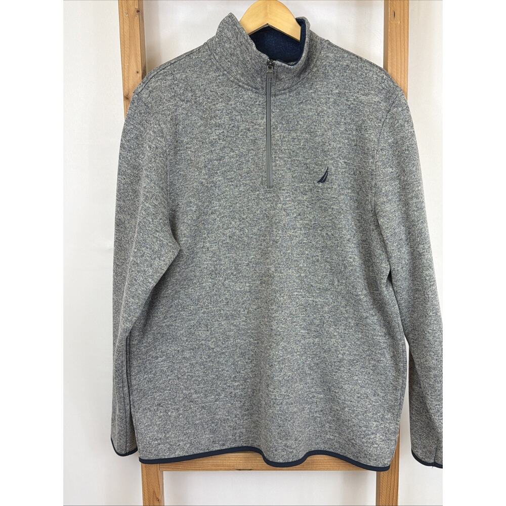 Nautica Gray Long Sleeve High Collar Half Zip Fleece Jacket / Shirt Men's XL